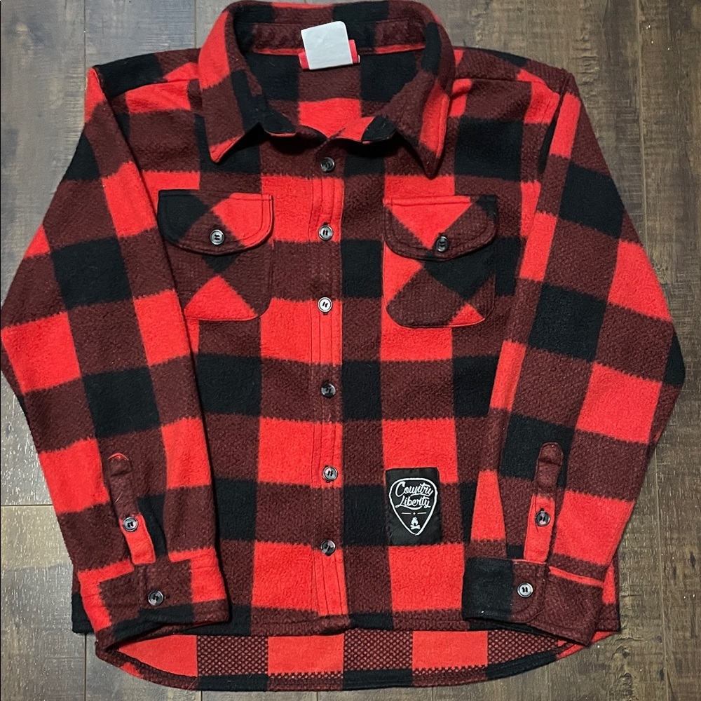 Country Liberty Kids Red and Black Plaid Button Down Fleece